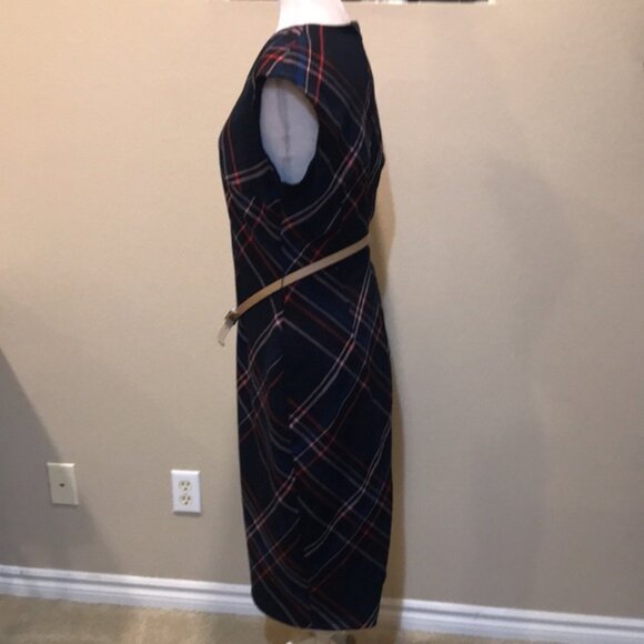 7th AVENUE By New York & Co. Sleeveless Navy Plaid Sheath Dress fully Lined-10 - Picture 4 of 13